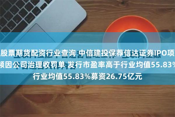 股票期货配资行业查询 中信建投保荐信达证券IPO项目质量评级C级 频因公司治理收罚单 发行市盈率高于行业均值55.83%募资26.75亿元